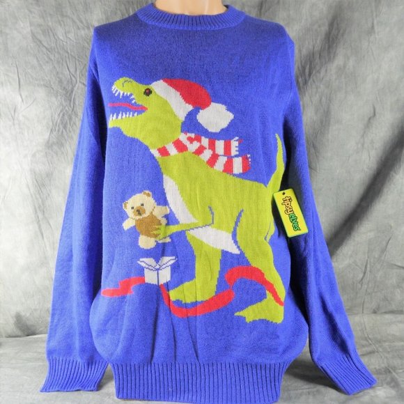 Tipsy Elves Other - NWT TIPSY ELVES Ugly Christmas Sweater T-REX in Santa Hat with Teddy Bear ANB